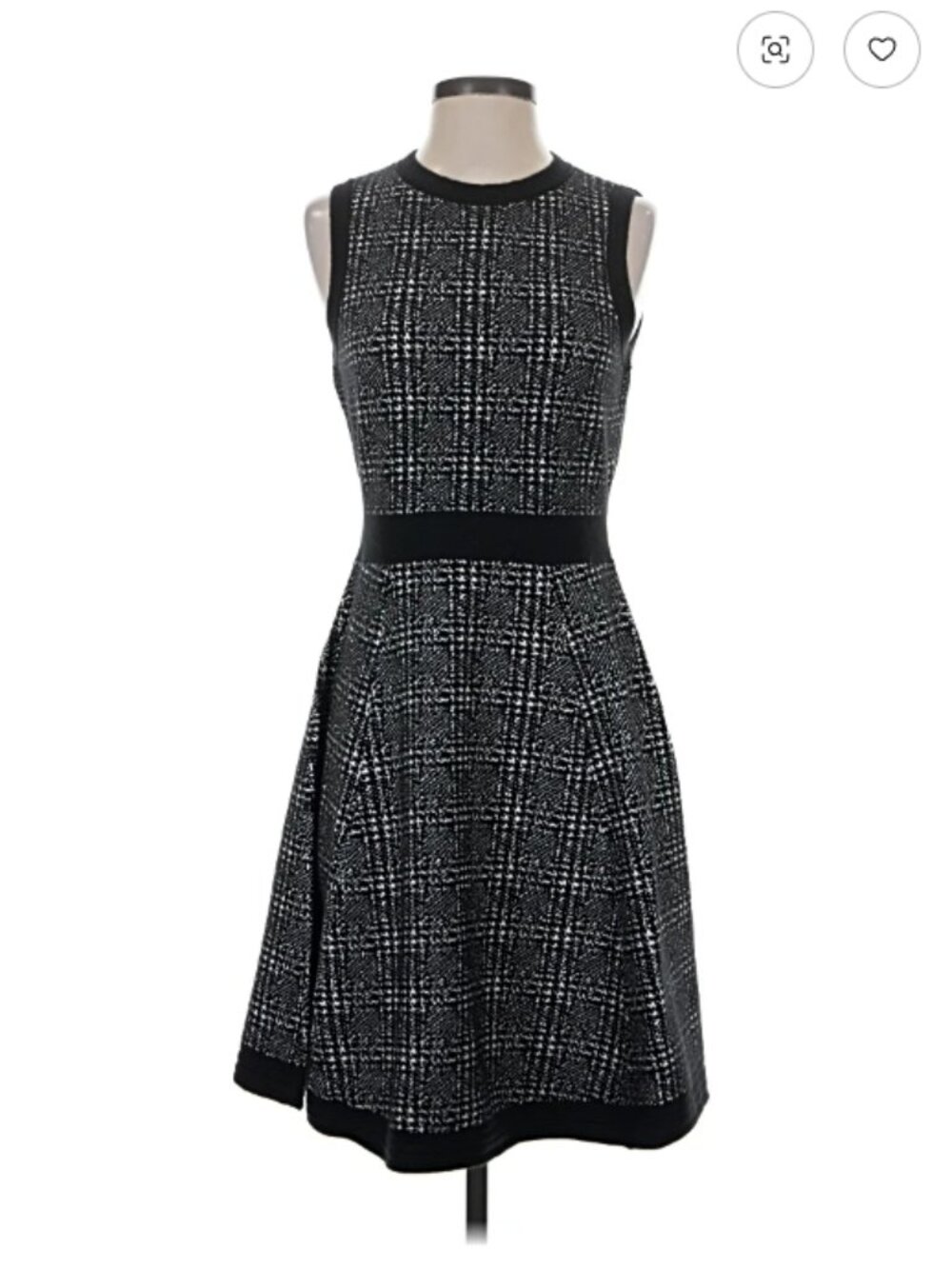 Kate Spade Fit-and-Flare Mod Plaid Sweater Dress – Black & White